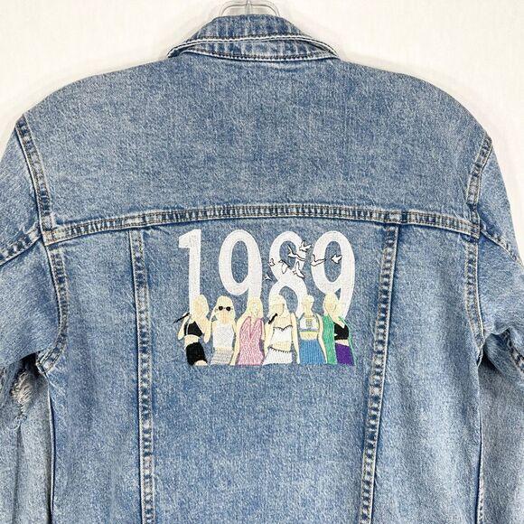 Taylor Swift Inspired Embroidered Jean Jacket 1989 Era Version 10 12 Large 162 - Picture 5 of 11
